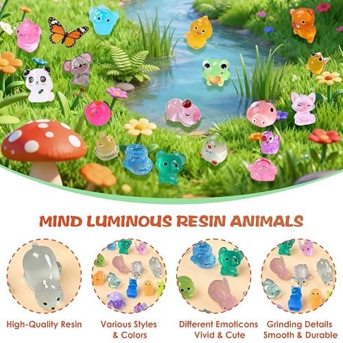 Mini Glow In The Dark Animal Resin Models, Resin Animals Mystery Bags, Individually Wrapped Blind Bags Tiny Animal Figurines, Collectible Mini Animals For Fairy Garden, DIY Crafts (50, animals) thumbnail 3