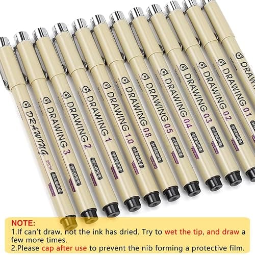 Muchcute Micro Fineliner Art Drawing Pens:12 Black Fine Liner Waterproof Ink Set Artist Supplies Line Professional Technical Marker Watercolour Sketching Manga Anime Gifts Sketch Zentangle Adult Stuff thumbnail 3