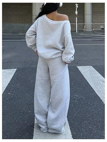 SOLY HUX Women's sweatsuits fall clothes off the shoulder graphic sweatshirt baggy sweatpants outfits 2 piece set thumbnail 3