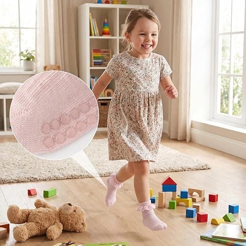 HDFHDF 6 Pairs Socks Kids Baby Girls Anti Slip Floor Spring and Autumn Cotton Learning to Walk Unsteadily Lace thumbnail 7