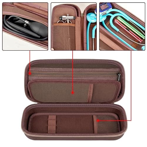 Againmore Stethoscope Case for 3M Littmann Classic III and BP Cuff-Brown | Also Fits Paramed, for FriCARE and for Scienlodic; Layered Pockets Organize Medical Tools, Case Only thumbnail 4
