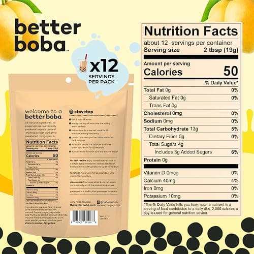 Better Boba All-Natural Mango Boba Pearls | Kosher, Vegan, Gluten-Free, Non-GMO Popping Boba for Bubble Tea, Desserts| 8 Oz Pack (12 Servings)| No Preservatives | Tapioca Boba Balls | Made in USA thumbnail 2