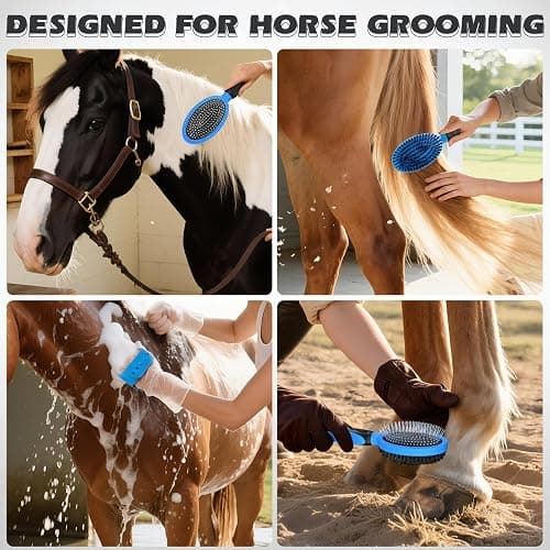 2PCS Pet Grooming Tools - Double-Sided Brush for Shedding and Bathing, Suitable for Short/Long Haired Dogs Cats and Horses, Deshedding Dog Brush, Mane & Tail Combs for Horses - Pet Supplies (Blue) thumbnail 2