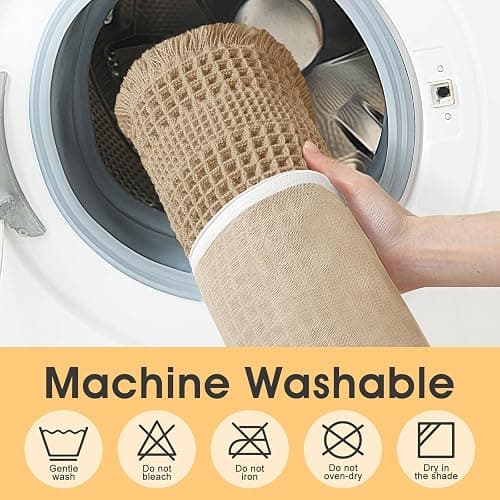Extra Large Waffle Bath Mat, Boho Woven Modern Bath Rug Absorbent Non Slip, Soft Bathroom Mats, Machine Washable Knit Bath Rugs with Tassels for Bathroom, Bedroom, Kitchen, Shower, Tub, Beige, 5'x2' thumbnail 5