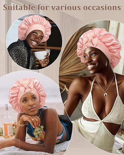Reversible Satin Bonnet for Sleeping Women Double Layer Hair Bonnet with 2PCS Hair Scrunchies Elastic Tie Band Night Cap thumbnail 7