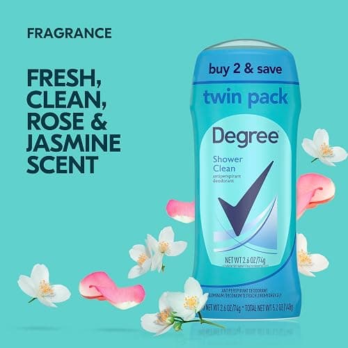 Degree Antiperspirant Deodorant Twin Pack Shower Clean 48-Hour Sweat and Odor Protection Antiperspirant for Women 2.6 oz thumbnail 5