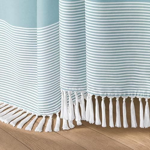 XOGUIBO Aqua Blue Shower Curtain Cotton Coastal Ocean Striped Shower Curtains for Bathroom with Tassel 72 X 72 thumbnail 6
