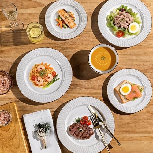 GBHOME Ceramic Dinnerware Sets,12 pcs Embossed Elegant Stoneware Plates and Bowls Sets, Housewarming Wedding Gift | Dishwasher & Microwave Safe | Dishes Set Service for 6 thumbnail 4