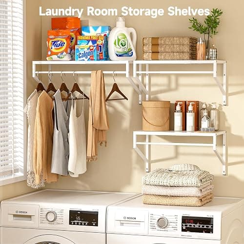 ThreeHio Expandable Closet Shelves Wall Mounted, 3 Pack Closet Shelving with Hanging Rods, Wall Shelving for Walk-in Closet, Hanging Shelves Organizer and Storage for Closet, Laundry thumbnail 6
