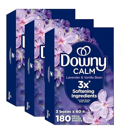 Downy Calm Mega Dryer Sheets, Large Fabric Softener Sheets for Laundry , Static Guard & Softness Boost, Laundry Dryer and Fabric Sheets, 180 Count - Image 1