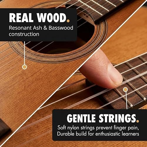 Music Alley MA-34-N 34 Inch Junior Classical Guitar for Kids, Natural | Nylon string acoustic beginner guitar for children with online lessons for school & home practice thumbnail 3