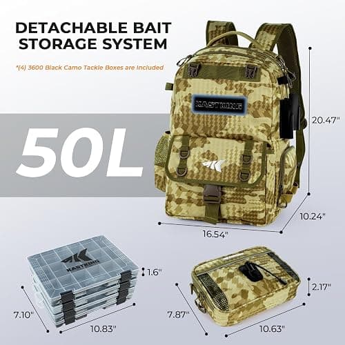 KastKing BaitSpace 50L Fishing Tackle Backpack with Removable Bait Binder,2 Rod Holders Storage Fishing Gear and Equipment thumbnail 3