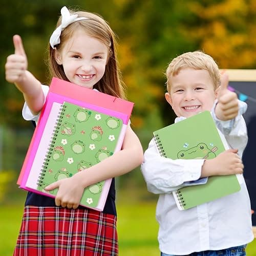 L1rabe 2 A5 Frog Spiral Notebooks Back to School Cute Frog Green College Ruled Hardbound Notebooks Exercise Book Diary Notepad Travel Journal for Kids Teens Students Girls Birthday Gift thumbnail 7