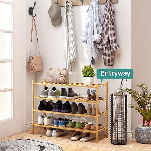 viewcare Shoe Rack, 4-Tier Long Shoe Rack for Entryway, Bamboo Wood Shoe Shelf for Closet & Hallway, Long 33IN | Beautiful | Functional | Sturdy | Durable thumbnail 4