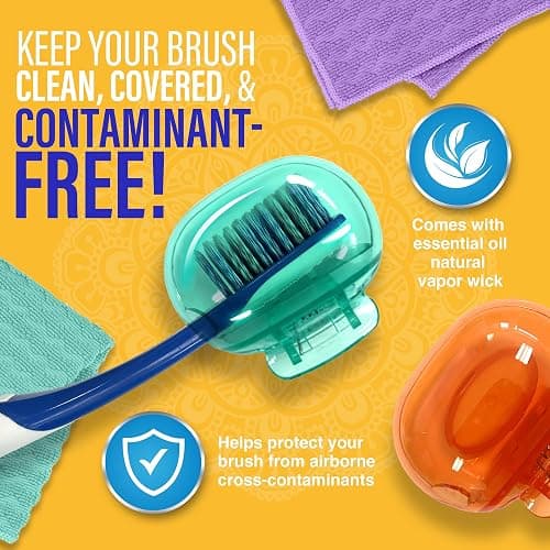 GuruNanda Brush Pods Manual & Electric Toothbrush Covers, 4 ct | Natural Essential Oil Vapors Keep Toothbrushes Fresh|Ventilated Clip-On Travel Toothbrush Accessory for Home & on the Go Use thumbnail 2