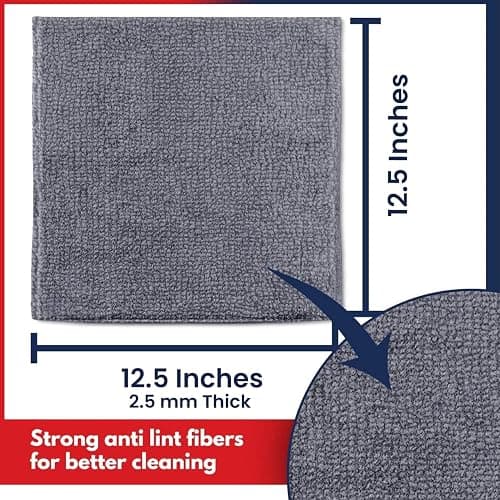 USANOOKS Microfiber Cleaning Cloth Grey - 12 Pcs (12.5"x12.5") - High Performance - 1200 Washes, Ultra Absorbent Microfiber Towel Weave Grime & Liquid for Streak-Free Mirror Shine - Car Washing Cloth thumbnail 2