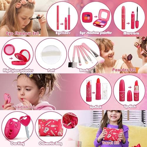 Woumserta Toddler Girl Toys, Pretend Makeup Kit for Girls 3-5, Kids Play Makeup Set for Kids 3-5 4-6, Toddler Makeup Kit with Fake Makeup Set, Car Key & Make up Toy for Age 3 4 5 Year Old Girl Gifts thumbnail 3