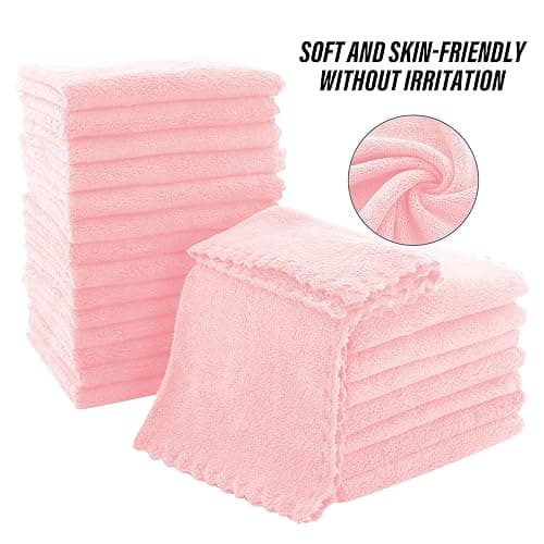 MOONQUEEN Ultra Soft Premium Washcloths Set - 12 x 12 inches - 24 Pack - Quick Drying - Highly Absorbent Coral Velvet Bathroom Wash Clothes - Use as Bath, Spa, Facial, Fingertip Towel (Pink) thumbnail 4
