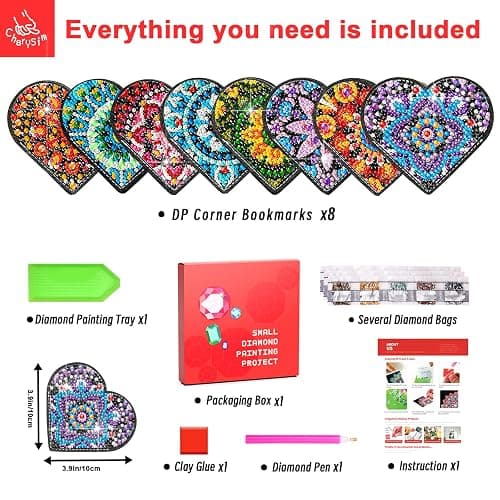8 PC Diamond Art Painting Bookmark for Adult Craft Gem Bedazzle Kit Women | Bead Art Leather Book Mark Christmas Pearl Craft Bedazzling Making Kit Rhinestone DIY Paint by Dots Book Lover Gift Heart thumbnail 7