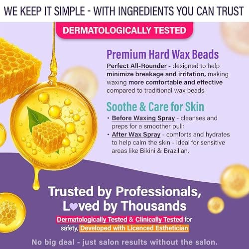 Tress Wellness Award Winning Waxing Kit for Sensitive Skin – Safe for Face & Skin, Easy to Use – At-Home Kit for Face, Bikini, Brazilian & Full Body - Digital Display, Black Purple Flower thumbnail 6