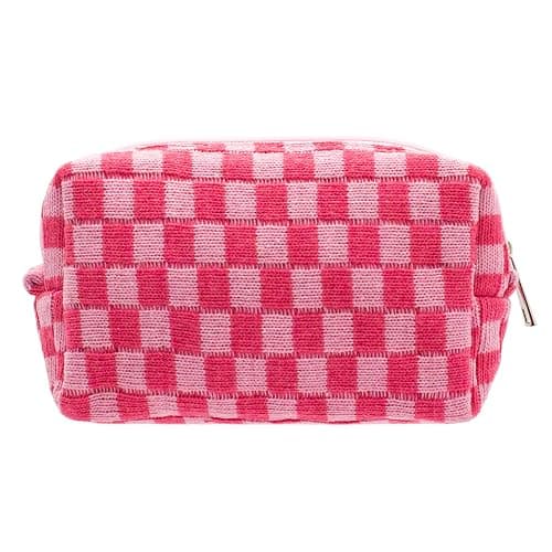 PAZIMIIK Checkered Makeup Bag for Purse Portable Zipper Make Up Pouch Small Cosmetic Case for Travel Accessories (Hotpink) - Image 1