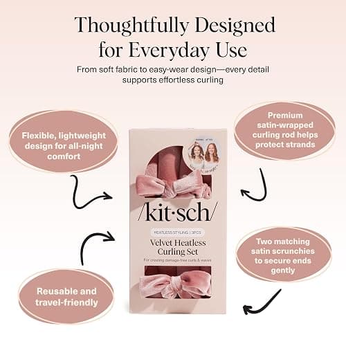 Kitsch Velvet Heatless Curling Set - Heatless Curls Overnight - Comfortable No Heat Hair Curlers With Two Velvet Scrunchies to Sleep In for Frizz-Free & Non-Damage Styling - Terracotta thumbnail 4