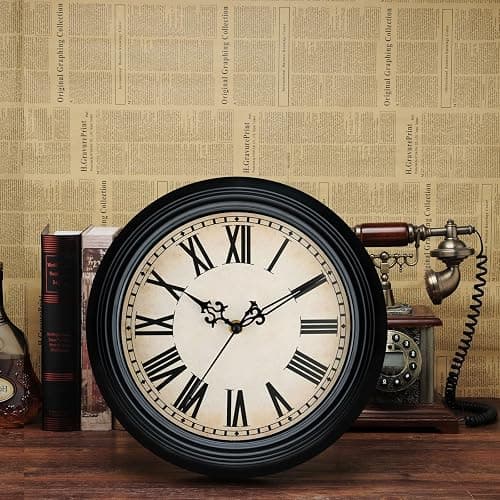 Plumeet Extra Large Retro Wall Clock, 16'' Non Ticking Classic Silent Vintage Wall Clocks Decorative Kitchen Living Room Bedroom, Roman Numerals, Battery Operated, Black thumbnail 8
