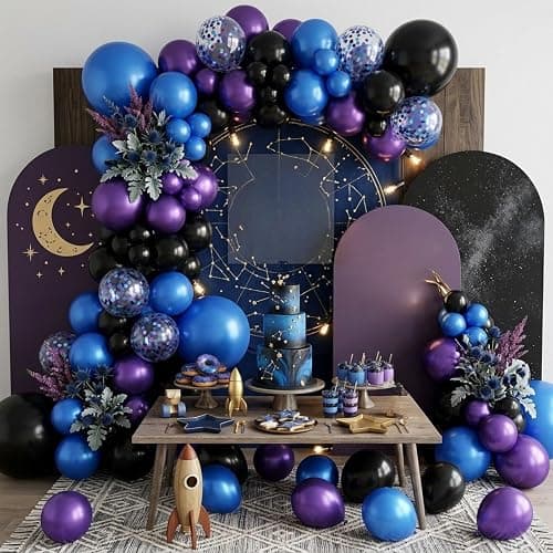 Purple and Blue Galaxy Balloons, 12 Inch Metallic Blue Dark Purple Blue Black Confetti Balloons for Galaxy Party Baby Shower Engagement Party Decorations thumbnail 2