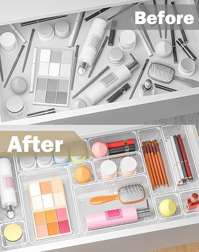 VEXTHYX 15Pcs Clear Plastic Drawer Organizers Set, 4size makeup drawer organizer trays for vanity/desk/bathroom/office/nightstand/gadgets for kitchen/desk drawer, Versatile drawer divider storage bins thumbnail 4