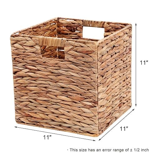 HOYCYA6 11x11in Wicker Storage Basket Set of 2 Collapsible Hyacinth Cube Storage Baskets,Storage Bins for Organizing Storage Basket with Built-in Handles thumbnail 3