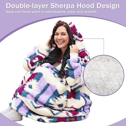 Catalonia Oversized Blanket Hoodie Sweatshirt, Wearable Sherpa Lounging Pullover for Adults Women Men thumbnail 5