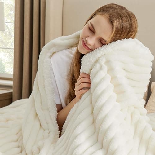 Bedsure Sherpa Throw Blanket for Couch - Super Soft, Cozy Fleece Thick Warm Blanket for Winter, GentleSoft Plush & Fluffy Throw Gift for Women, Room Decor, White, 50x60 Inches thumbnail 3