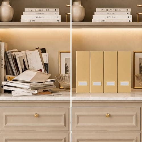 BLU MONACO | Gold Cardboard Magazine File Holder Set of 4 | Vertical Magazine File Holder for Shelves | Standing File Holder Desk Organizer thumbnail 9