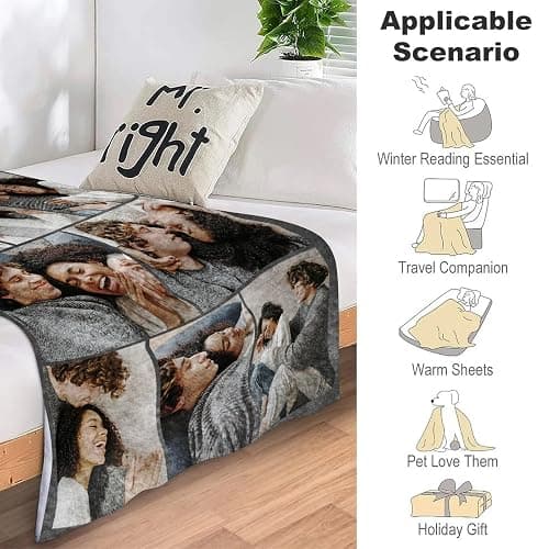 ICELIETE Custom Blanket with Picture Text Customized Fleece Photo Blanket for Couples Gifts Personalized Blankets and Throws Christmas Birthday Gifts for Boyfriend Girlfriend thumbnail 4
