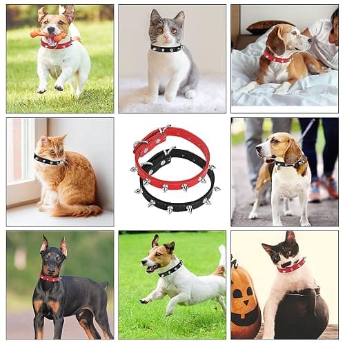 Cobee Spiked Cat Dog Collar, 2 Pieces PU Leather Soft Dog Collar Adjustable Rivet Puppy Collar Studded Cat Collar with Spikes for Boy Girl Cats Puppy S Size thumbnail 7