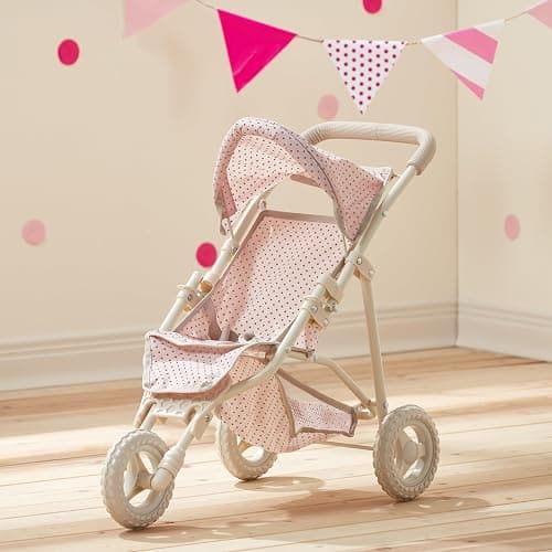 Olivia's Little World Doll Jogging-Style Stroller with Canopy, Storage Underneath, Pink and Cream and Gray | Canopy, Storage Underneath thumbnail 2