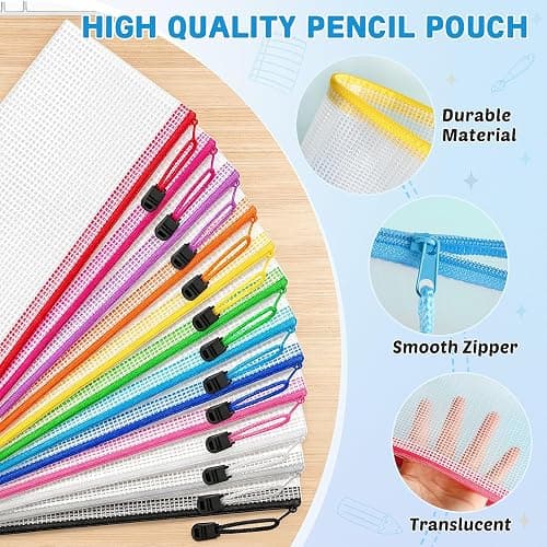 24 Pack Pencil Pouch Bulk, 9.5" x 4.5" Mesh Zipper Pouch, 12 Colors | Small Clear Zipper Pouch Pencil Case for Supplies Storage, Travel, Cash, Cosmetics, Office with Translucent Waterproof PVC thumbnail 3