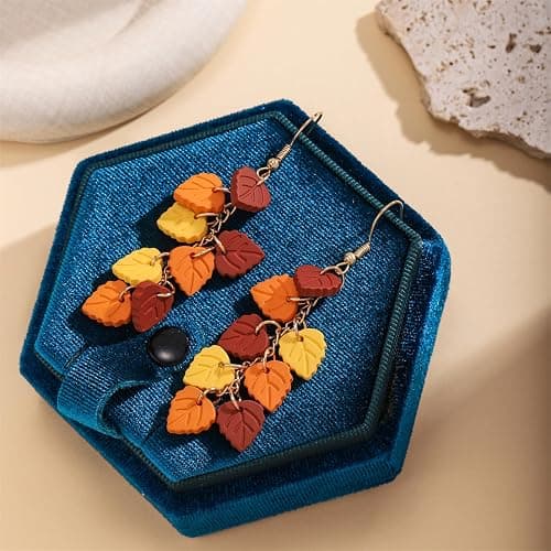QLYOVWE Thanksgiving Maple Leaf Earrings for Women Handmade Red Yellow Clay Earrings Autumn Lightweight Fun Colorful Earrings Fall Wedding Jewelry Gift thumbnail 7