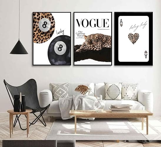 Set of 3 Trendy Leopard Canvas Wall Art Preppy Room Aesthetic Cheetah Cheetah posters Prints Funky Lucky 8 Ball Wall Decor Pictures for Girls Bedroom Apartment Dorm Unframed Decoration thumbnail 3