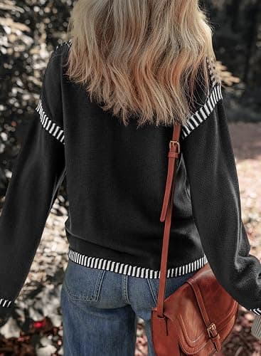 Dokotoo Sweaters for Women Fashion Solid Crewneck Loose Fit Long Sleeve Contrast Cable Knit Pullover Sweater Jumper Tops thumbnail 2