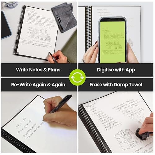 Rocketbook Core Reusable Spiral Notebook, Letter Size 21 cm x 29.7 cm, Black - Lined Pages, App-Connected, Erasable, Durable Cover, Ideal for School, Work, and Creative Projects thumbnail 3