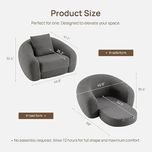 SICOTAS Curved Sofa Couch Bed for Living Room Convertible Futon Cloud Boneless Sleeper Chair Pull Out Floor Couch with Deep Seat Sofa Set Foam No Assembly Required for Bedroom Apartment, Dark Grey thumbnail 2
