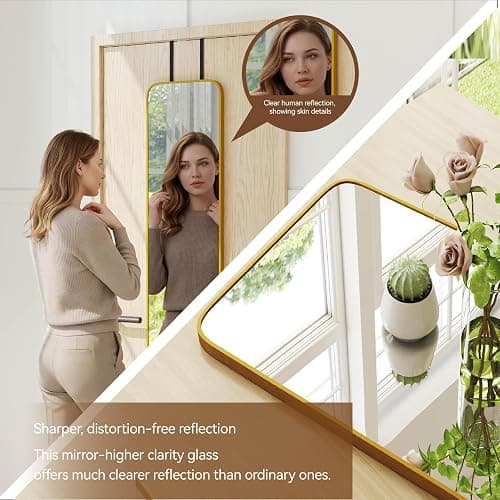 NARCISSUS 47x14 Mirror Door Hanging Full Length,Over Door or Wall Mounted Aluminum Alloy Frame Tempered Glass Rectangle Full Body Mirrors for Bedroom Dressing Living Room Bathroom 47 inch Gold thumbnail 4