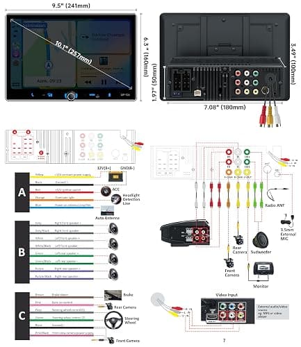 PLZ Single Din Car Stereo Wireless Apple Carplay Android Auto Radio, 10.1" Car Play Touch Screen, Bluetooth 5.3 Car Audio Receiver, 4.2 Channel 240W, Subwoofers, Backup Camera, Navigation, FM/AM, SWC thumbnail 7