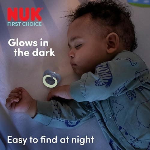 NUK First Choice Classic Night Baby Dummies | 6-18 Months | Orthodontic Soothers that Glow in the Dark | 95% Baby Acceptance** | Blue | 2 Count thumbnail 6