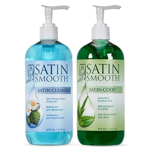 SATIN SMOOTH Pre Wax Cleanser & Aloe Vera Post Wax Cooling Gel Duo - Hair Removal Prep and Aftercare Kit, 16 oz - Image 1