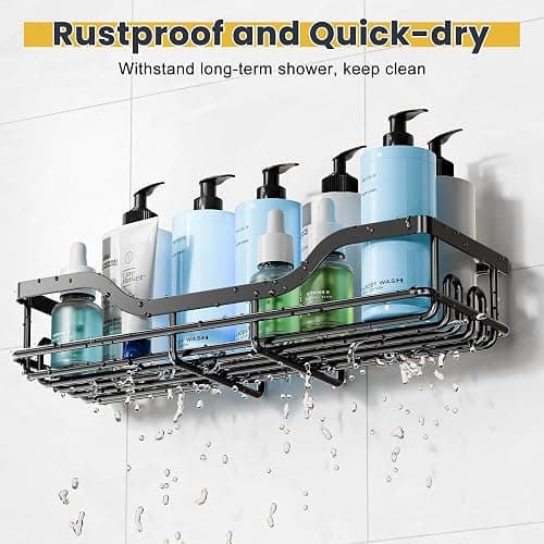 OMAIRA 3-Pack Shower Caddy with Soap Holder, Adhesive Rustproof No-drill Strudy Loading Inside Shower Organizer Shelves Rack Storage Bathroom Organization for Smooth Wall Glass Tile, Black (Large) thumbnail 5
