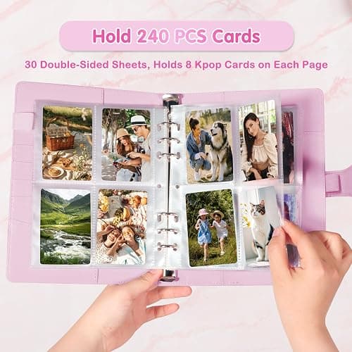 A5 Kpop Photocard Binder with 30 Pack 4-Pocket Card Pages, 6 Ring A5 Binder Card Collector Album with 240 Card Slots,PU Leather Binder Cover with Magnetic Buckle Closure for Organizing Trading Card thumbnail 3