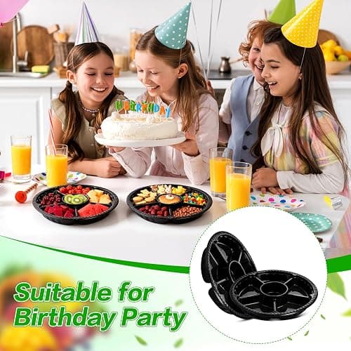 mwellewm 10 Pcs Round Plastic Appetizer Tray with Lid Divided Serving Tray, Disposable Food Storage Containers, Plastic Tray Storage, Kids Snack, Fruit Platter Vegetable Trays for Party and Buffet thumbnail 7