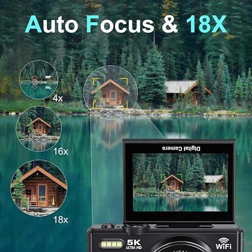 5K Digital Camera for Photography - 75MP WiFi Vlogging Camera for YouTube - UHD 18X Zoom Digital Cameras with Flip Screen 3" 180° - Travel Photography Flash Camara for Beginners & Adults thumbnail 4